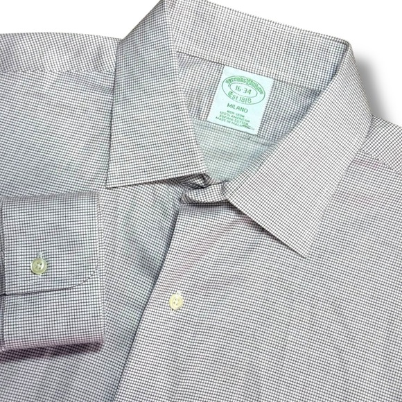 Brooks Brothers Other - Brooks Brothers Milano Non Iron Dress Shirt Mens 16 L Maroon Check Button Down